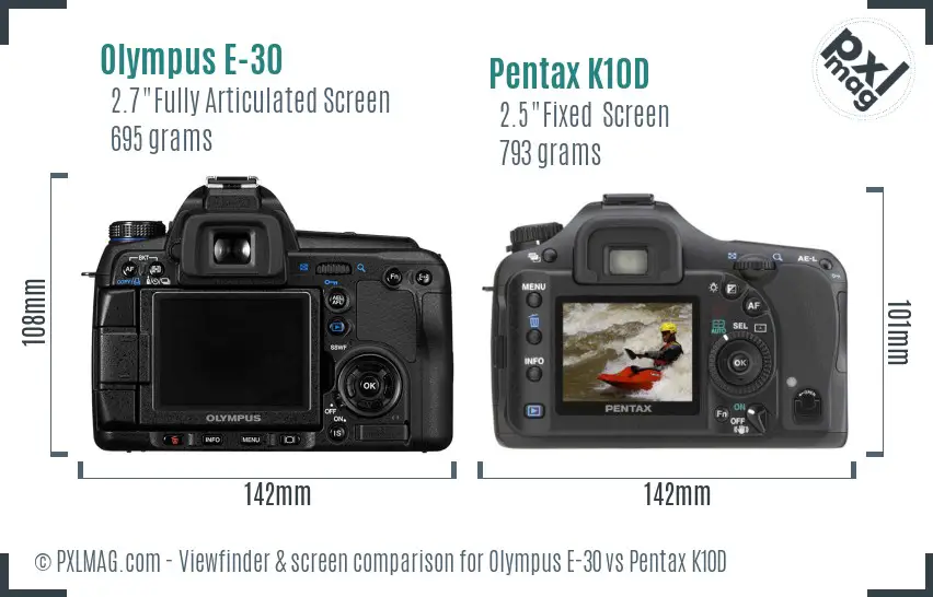 Olympus E-30 vs Pentax K10D Screen and Viewfinder comparison