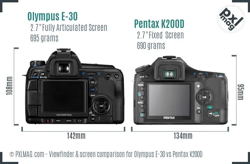 Olympus E-30 vs Pentax K200D Screen and Viewfinder comparison