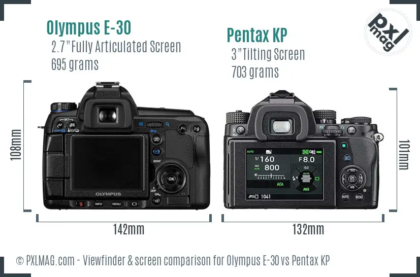 Olympus E-30 vs Pentax KP Screen and Viewfinder comparison
