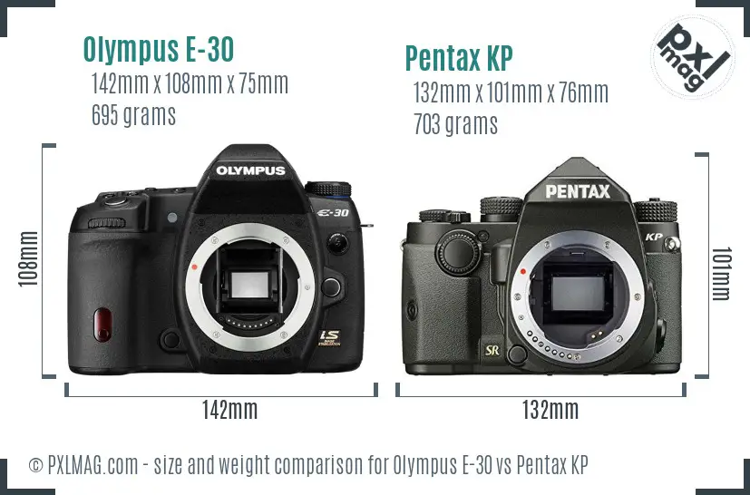 Olympus E-30 vs Pentax KP size comparison