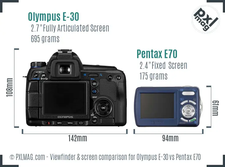 Olympus E-30 vs Pentax E70 Screen and Viewfinder comparison