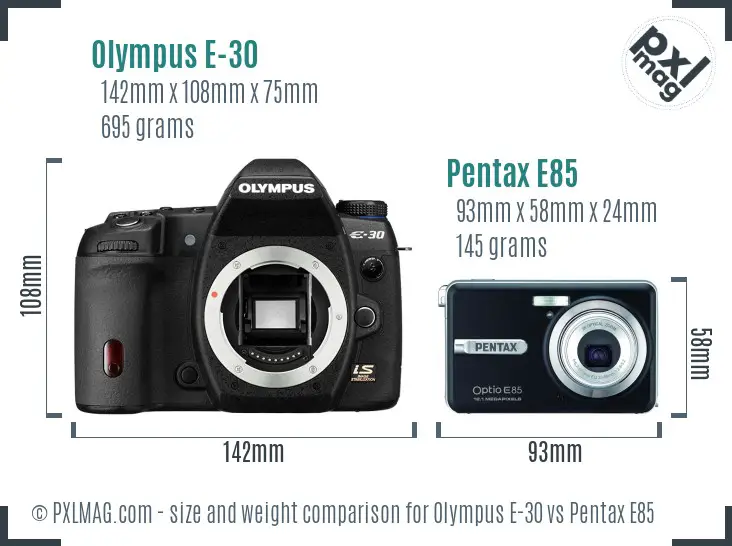 Olympus E-30 vs Pentax E85 size comparison