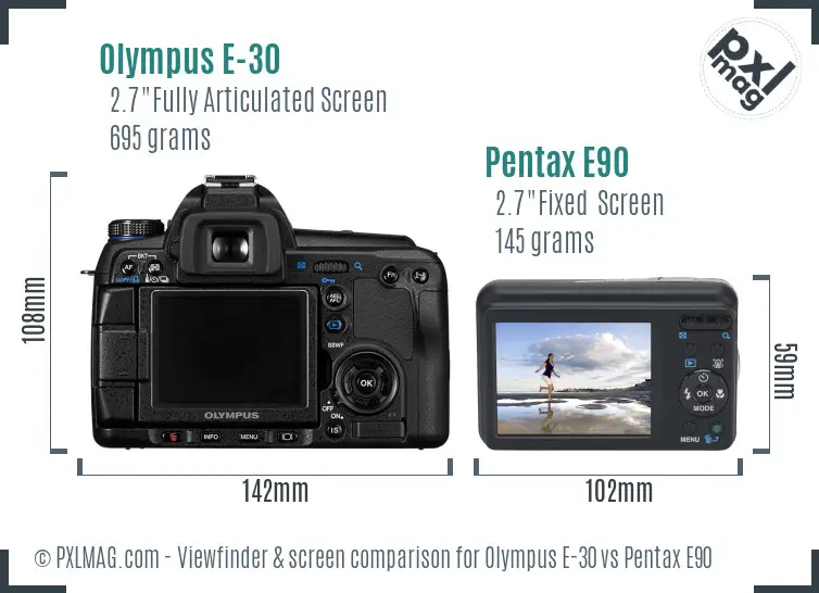 Olympus E-30 vs Pentax E90 Screen and Viewfinder comparison