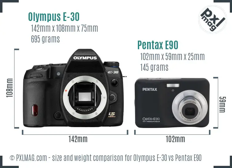 Olympus E-30 vs Pentax E90 size comparison