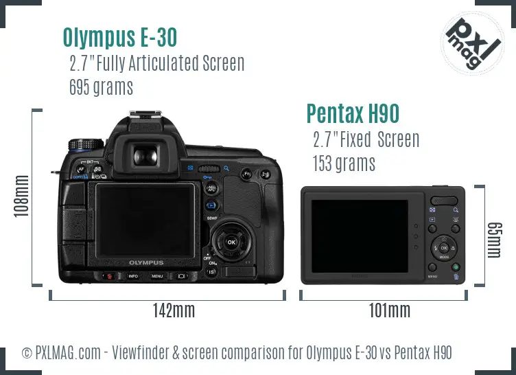 Olympus E-30 vs Pentax H90 Screen and Viewfinder comparison