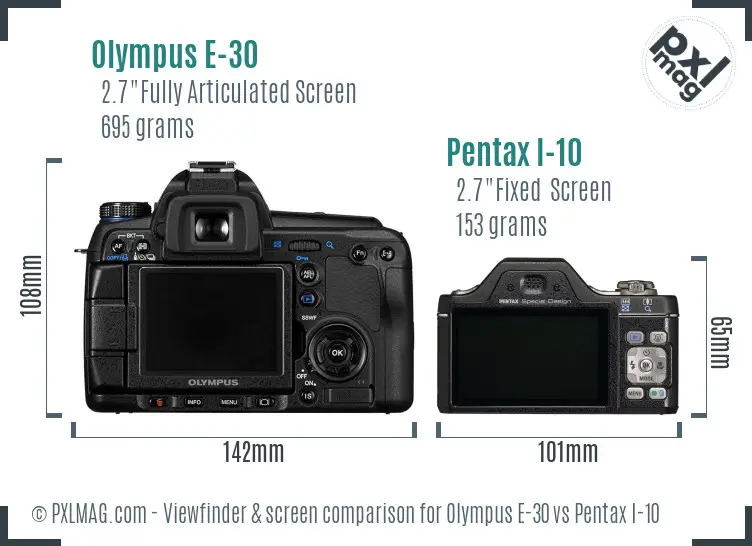 Olympus E-30 vs Pentax I-10 Screen and Viewfinder comparison