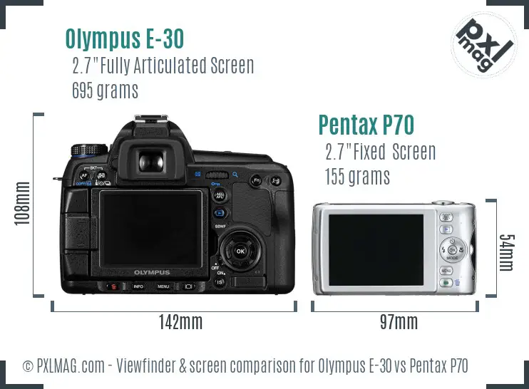Olympus E-30 vs Pentax P70 Screen and Viewfinder comparison