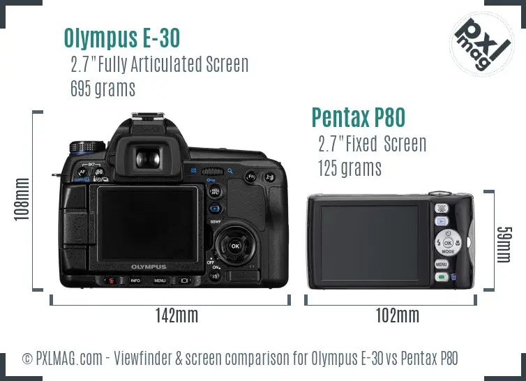 Olympus E-30 vs Pentax P80 Screen and Viewfinder comparison