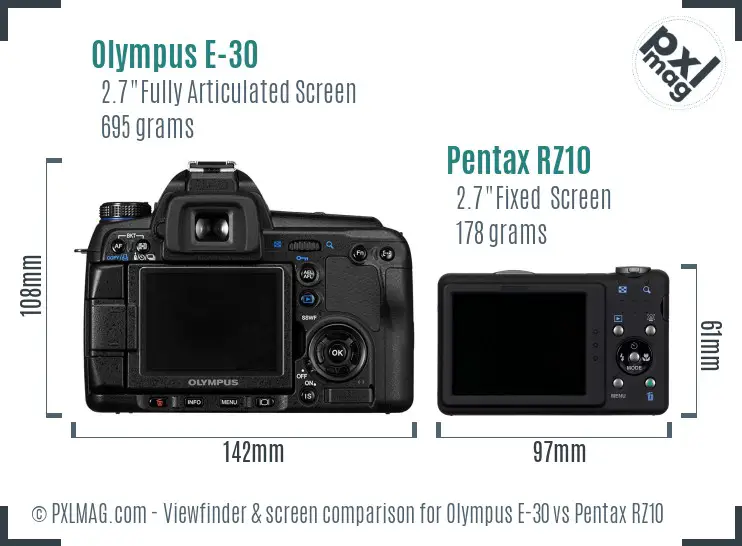 Olympus E-30 vs Pentax RZ10 Screen and Viewfinder comparison