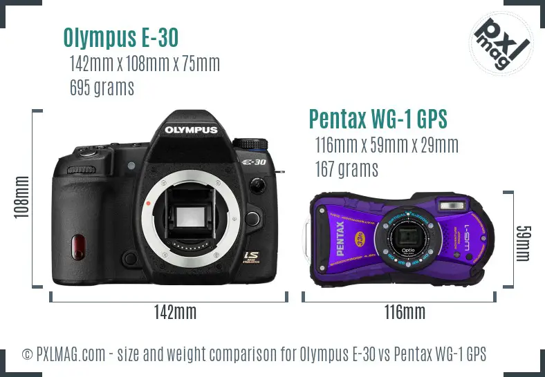 Olympus E-30 vs Pentax WG-1 GPS size comparison