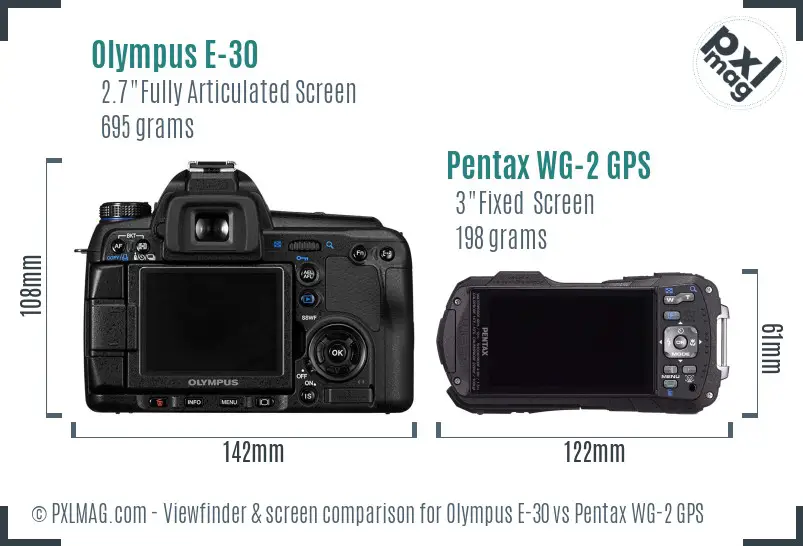 Olympus E-30 vs Pentax WG-2 GPS Screen and Viewfinder comparison