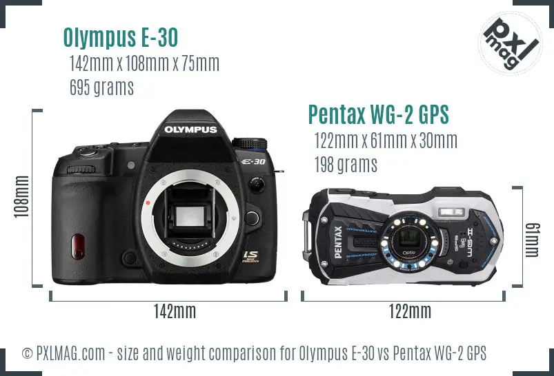 Olympus E-30 vs Pentax WG-2 GPS size comparison