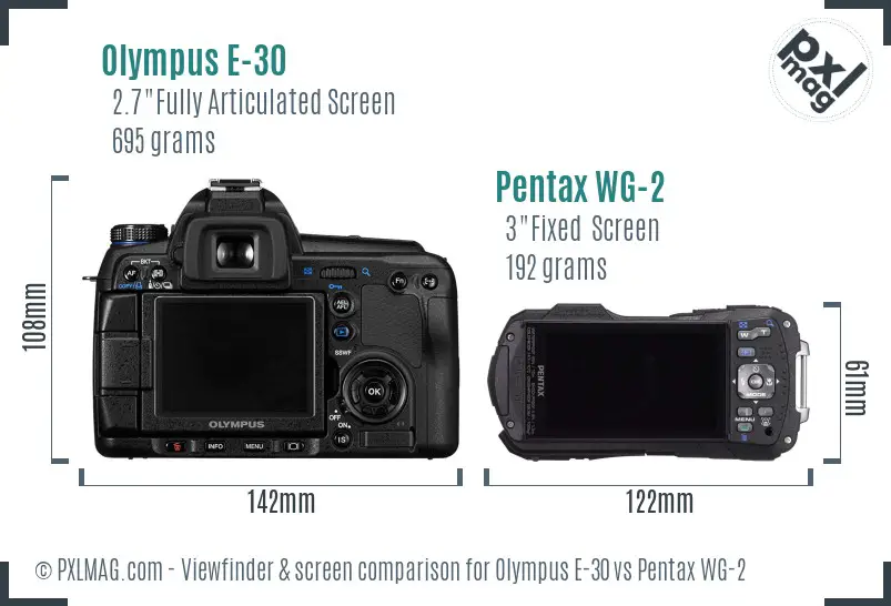Olympus E-30 vs Pentax WG-2 Screen and Viewfinder comparison
