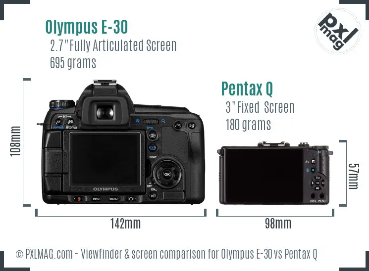 Olympus E-30 vs Pentax Q Screen and Viewfinder comparison