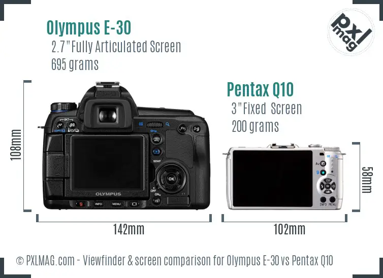 Olympus E-30 vs Pentax Q10 Screen and Viewfinder comparison