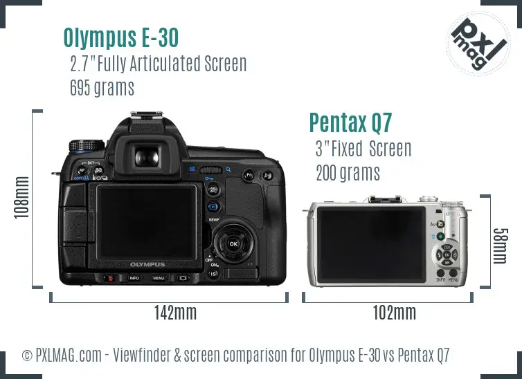 Olympus E-30 vs Pentax Q7 Screen and Viewfinder comparison