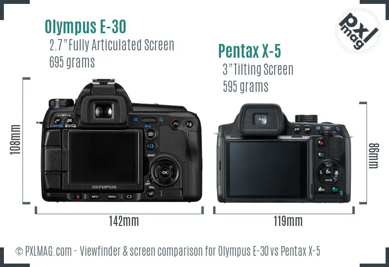 Olympus E-30 vs Pentax X-5 Screen and Viewfinder comparison