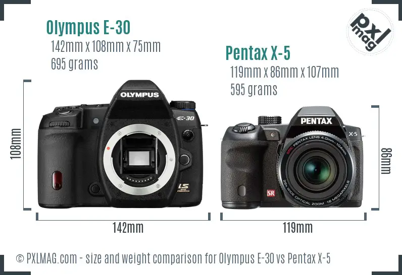 Olympus E-30 vs Pentax X-5 size comparison