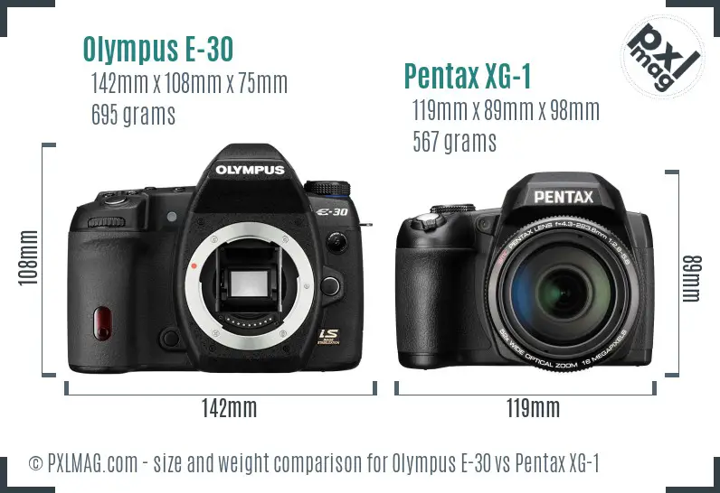 Olympus E-30 vs Pentax XG-1 size comparison