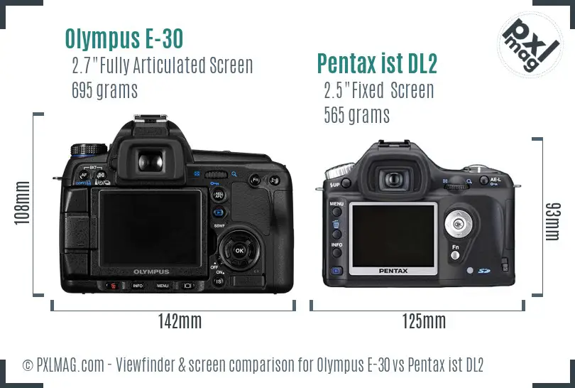 Olympus E-30 vs Pentax ist DL2 Screen and Viewfinder comparison