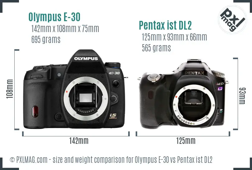 Olympus E-30 vs Pentax ist DL2 size comparison