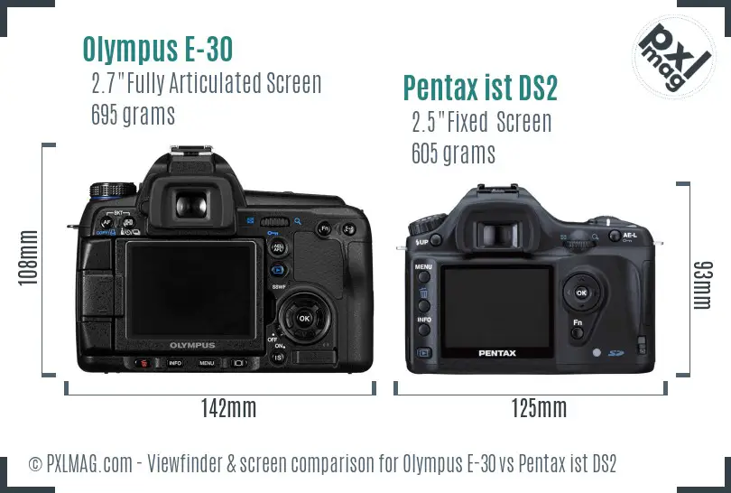 Olympus E-30 vs Pentax ist DS2 Screen and Viewfinder comparison