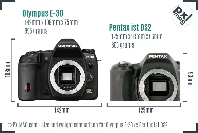 Olympus E-30 vs Pentax ist DS2 size comparison