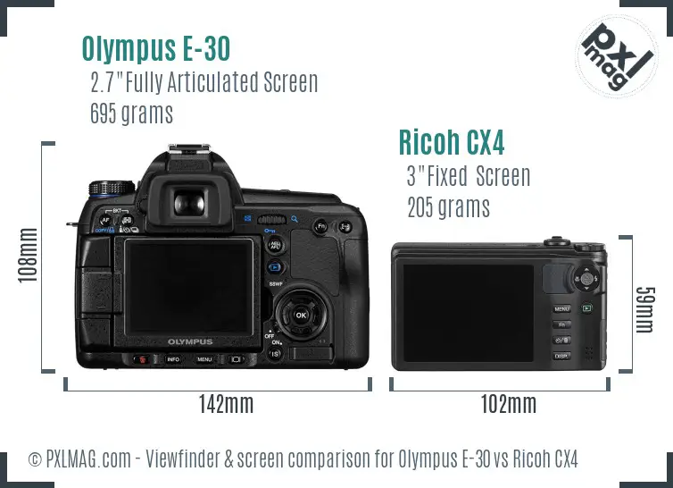 Olympus E-30 vs Ricoh CX4 Screen and Viewfinder comparison Olympus E-30 vs Ricoh CX4 Screen and Viewfinder comparison
