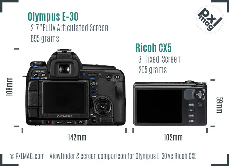 Olympus E-30 vs Ricoh CX5 Screen and Viewfinder comparison Olympus E-30 vs Ricoh CX5 Screen and Viewfinder comparison