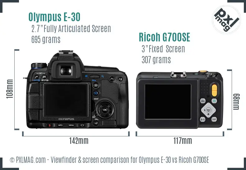 Olympus E-30 vs Ricoh G700SE Screen and Viewfinder comparison