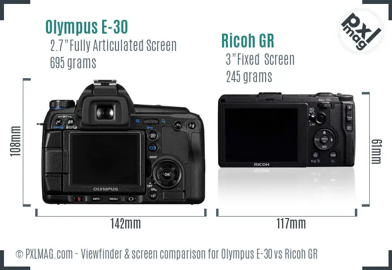 Olympus E-30 vs Ricoh GR Screen and Viewfinder comparison