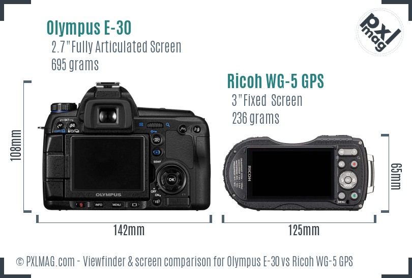 Olympus E-30 vs Ricoh WG-5 GPS Screen and Viewfinder comparison