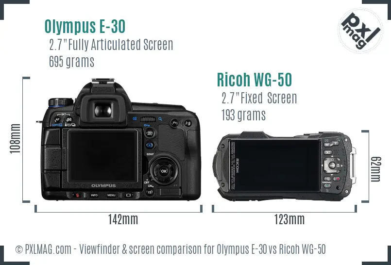 Olympus E-30 vs Ricoh WG-50 Screen and Viewfinder comparison