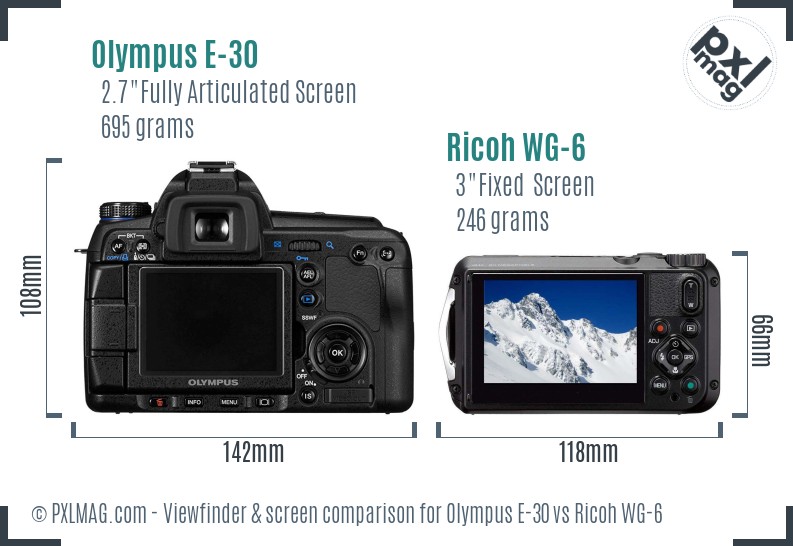 Olympus E-30 vs Ricoh WG-6 Screen and Viewfinder comparison