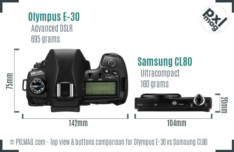 Olympus E-30 vs Samsung CL80 top view buttons comparison