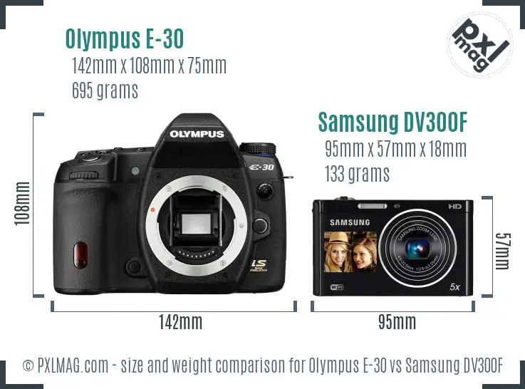 Olympus E-30 vs Samsung DV300F size comparison