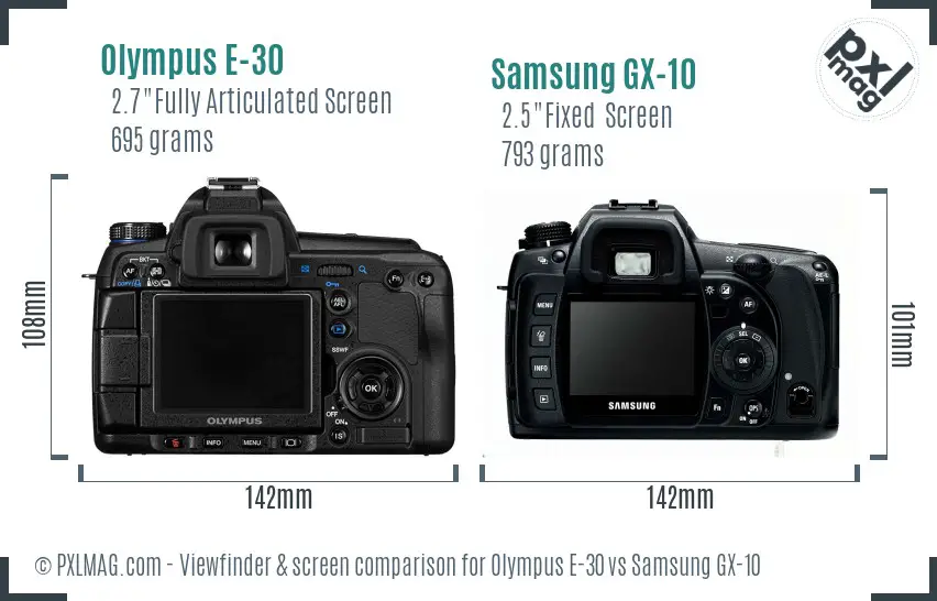 Olympus E-30 vs Samsung GX-10 Screen and Viewfinder comparison