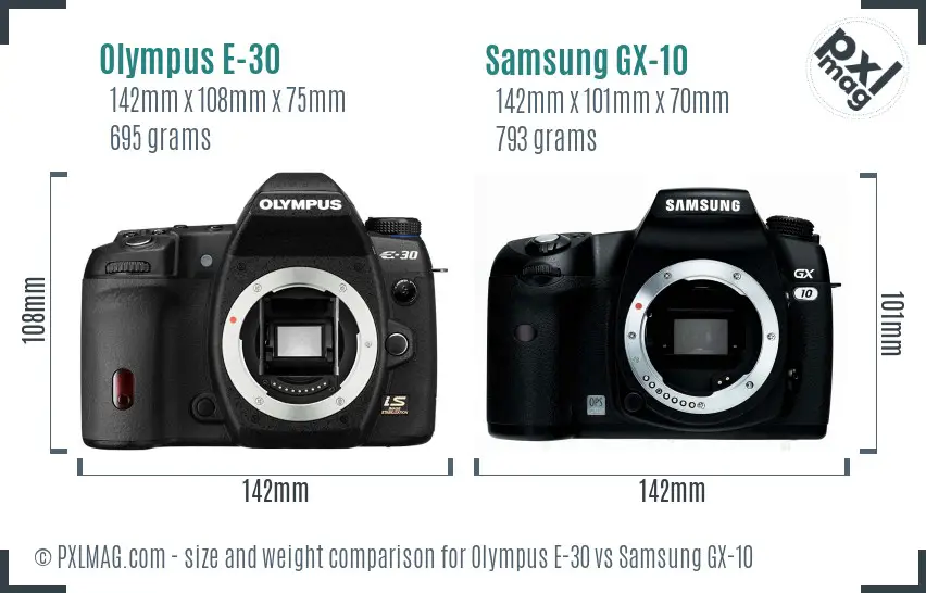 Olympus E-30 vs Samsung GX-10 size comparison