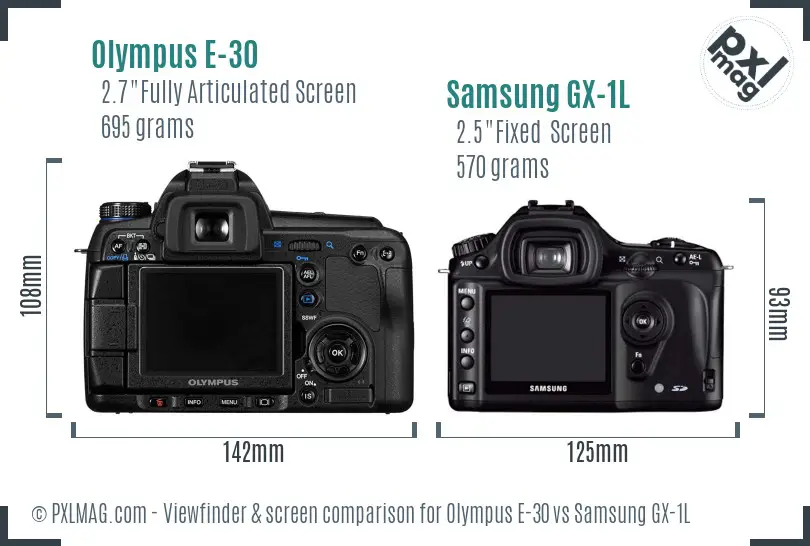 Olympus E-30 vs Samsung GX-1L Screen and Viewfinder comparison
