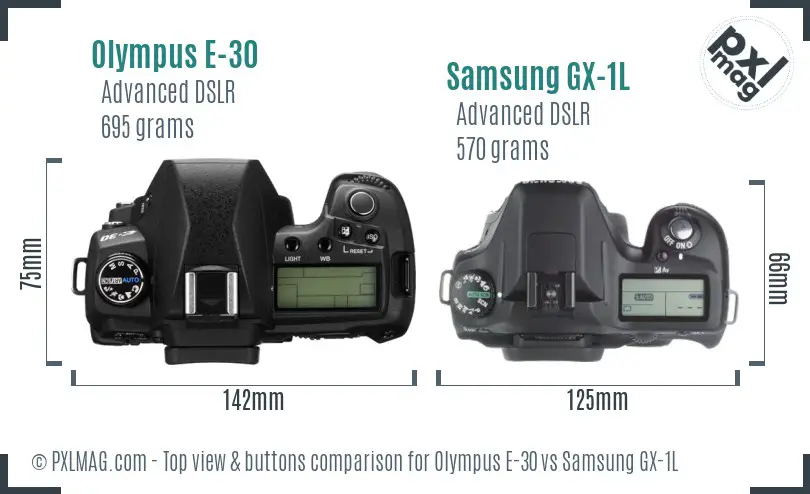 Olympus E-30 vs Samsung GX-1L top view buttons comparison