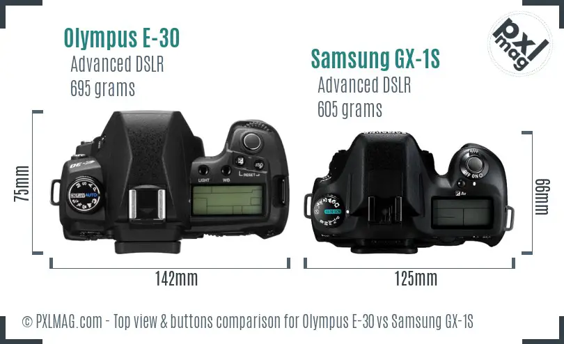 Olympus E-30 vs Samsung GX-1S top view buttons comparison