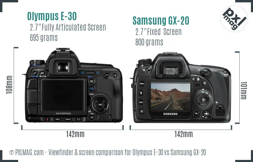 Olympus E-30 vs Samsung GX-20 Screen and Viewfinder comparison