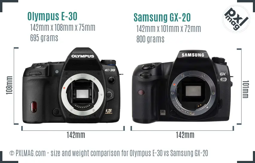Olympus E-30 vs Samsung GX-20 size comparison