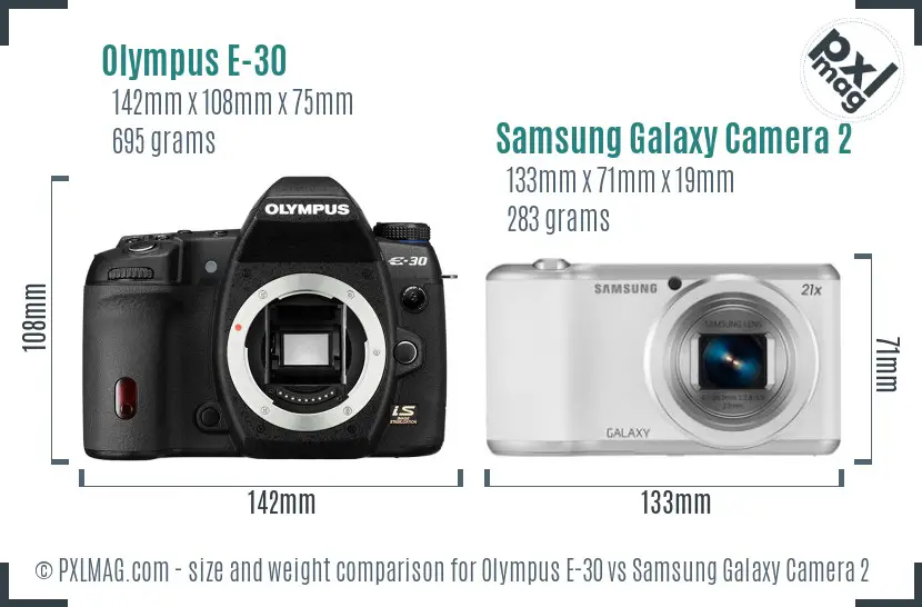 Olympus E-30 vs Samsung Galaxy Camera 2 size comparison Olympus E-30 vs Samsung Galaxy Camera 2 size comparison
