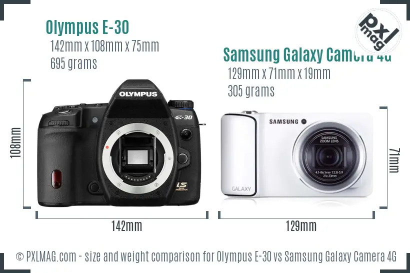 Olympus E-30 vs Samsung Galaxy Camera 4G size comparison