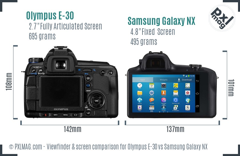 Olympus E-30 vs Samsung Galaxy NX Screen and Viewfinder comparison