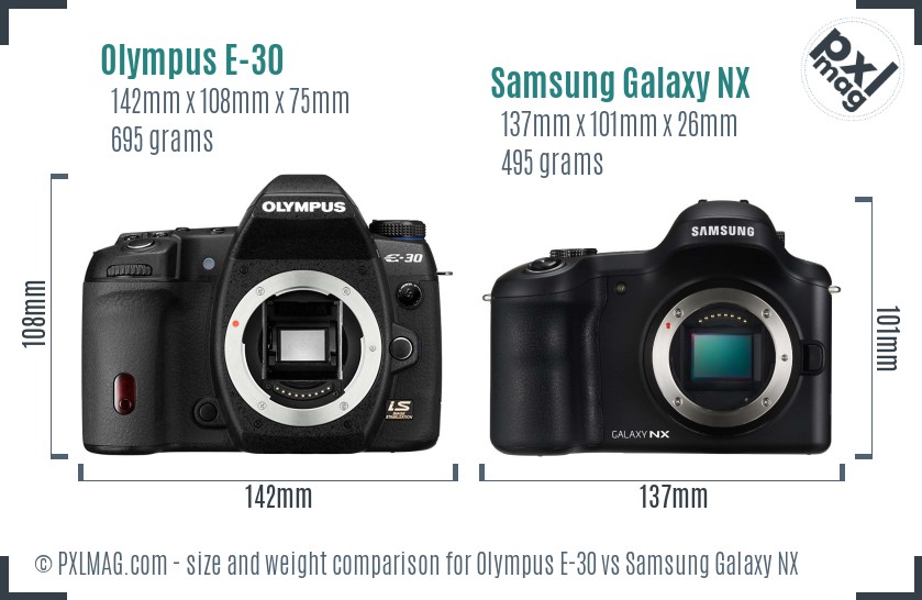 Olympus E-30 vs Samsung Galaxy NX size comparison Olympus E-30 vs Samsung Galaxy NX size comparison
