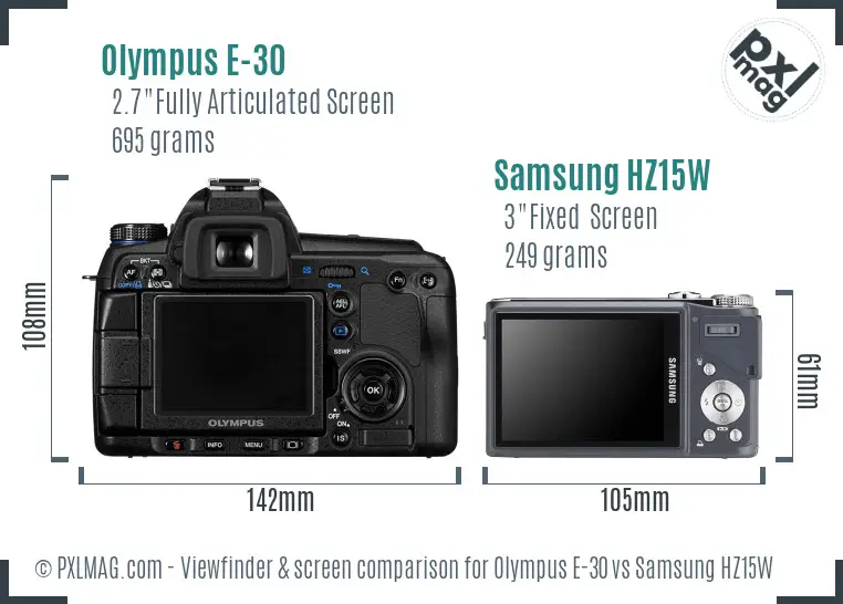 Olympus E-30 vs Samsung HZ15W Screen and Viewfinder comparison