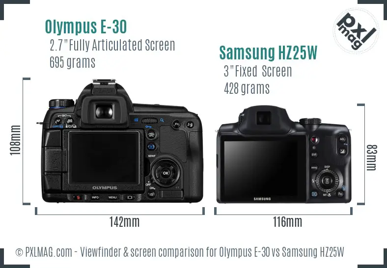 Olympus E-30 vs Samsung HZ25W Screen and Viewfinder comparison Olympus E-30 vs Samsung HZ25W Screen and Viewfinder comparison