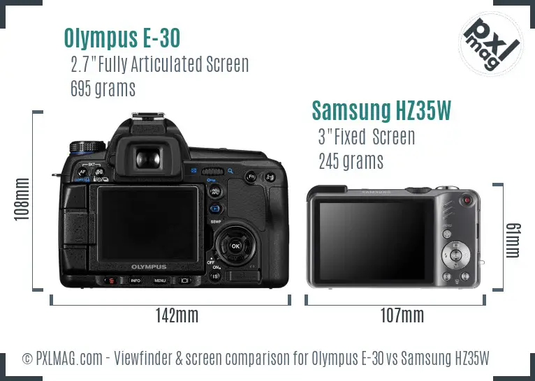 Olympus E-30 vs Samsung HZ35W Screen and Viewfinder comparison